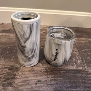 Corkcicle & BrüMate Marble-Patterned White Insulated Tumbler & Hopsulator